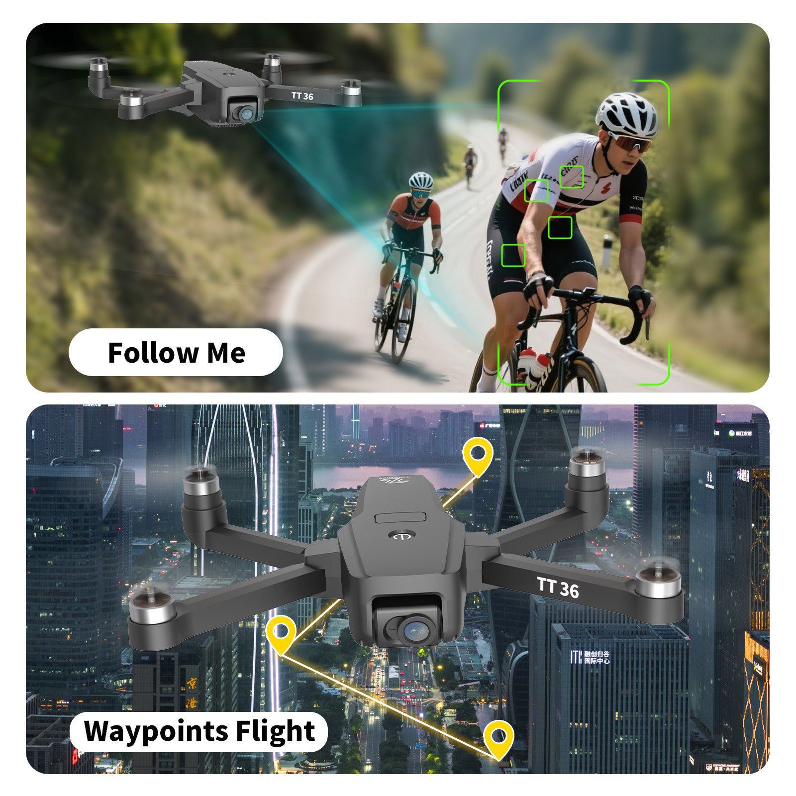 IDEA36 Drone with 4K Cameras, GPS Drone, Foldable Quadcopter, TT36, TTROARDS