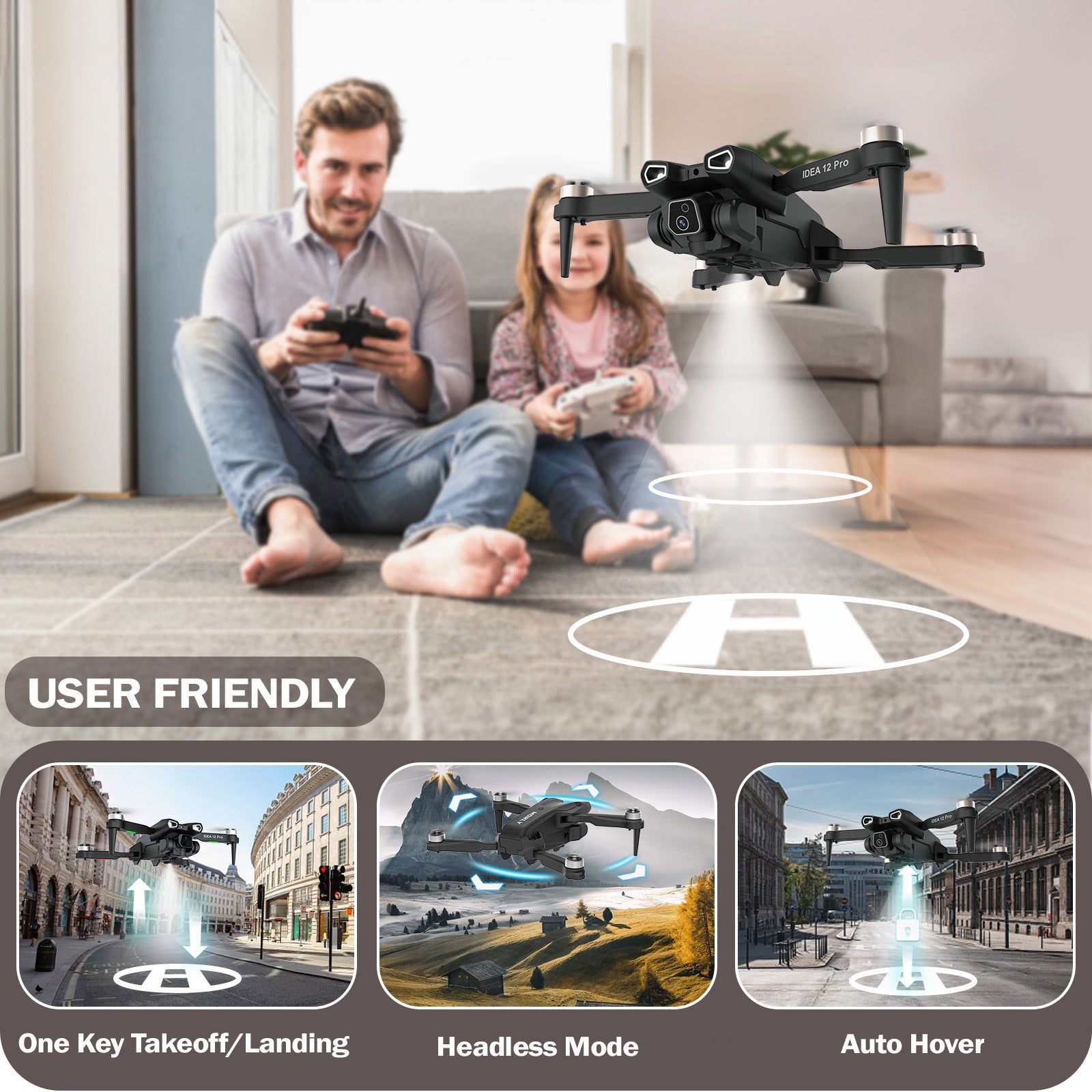 12PRO Drones with Camera Brushless Motor Drone for Beginners and Adults with Motorised Adjustable 135° Camera 1080P HD 2 Cameras Drones 5G WIFI FPV RC Foldable Quadcopter Altitude Hold 2 Batteries - le-idea