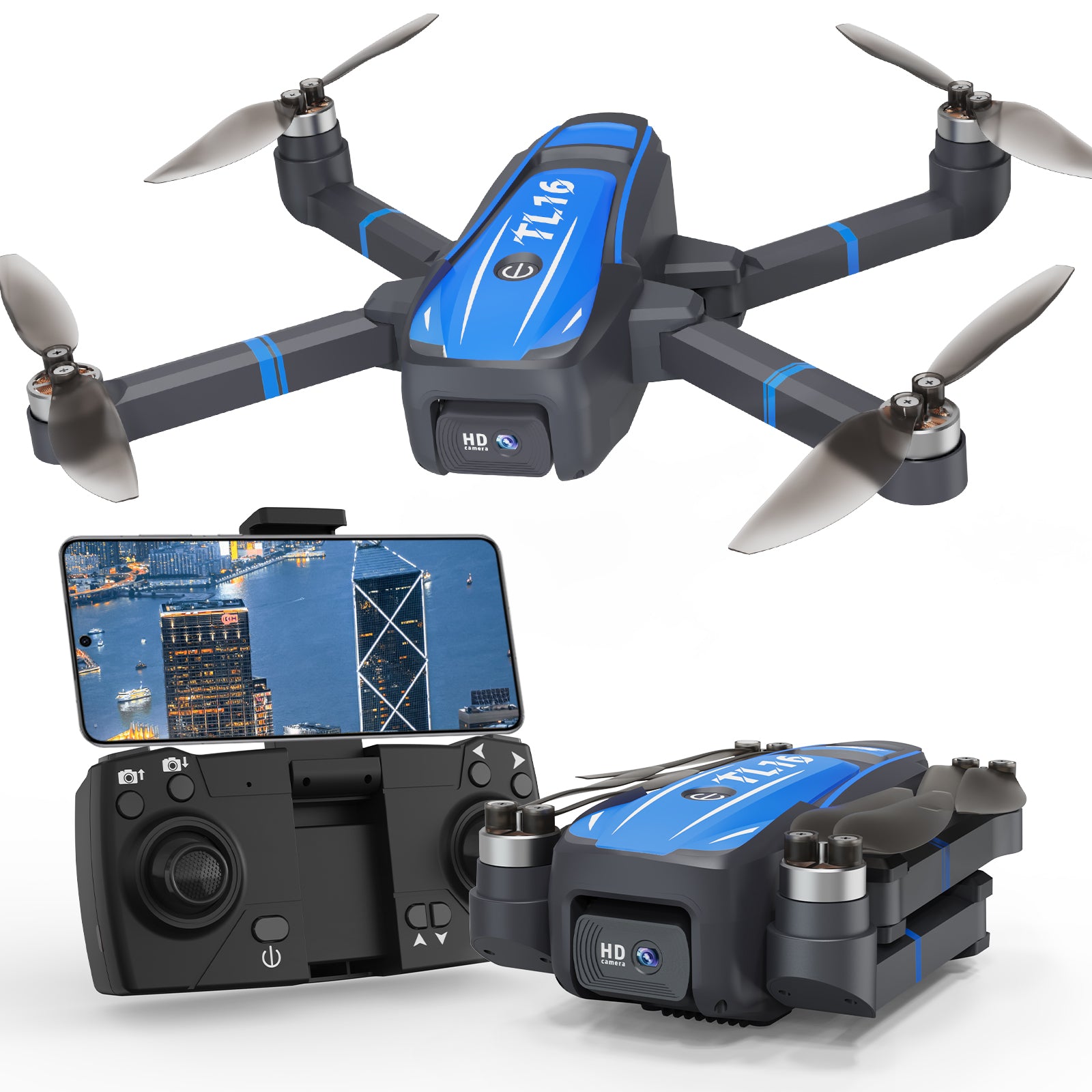 Toladrone Brushless Motor Drone for Beginners, TL16 Mini Drone with Camera 4K RC Foldable Quadcopter for Adults, Drones with Headless Mode, 360° Flip Altitude Hold, Blue