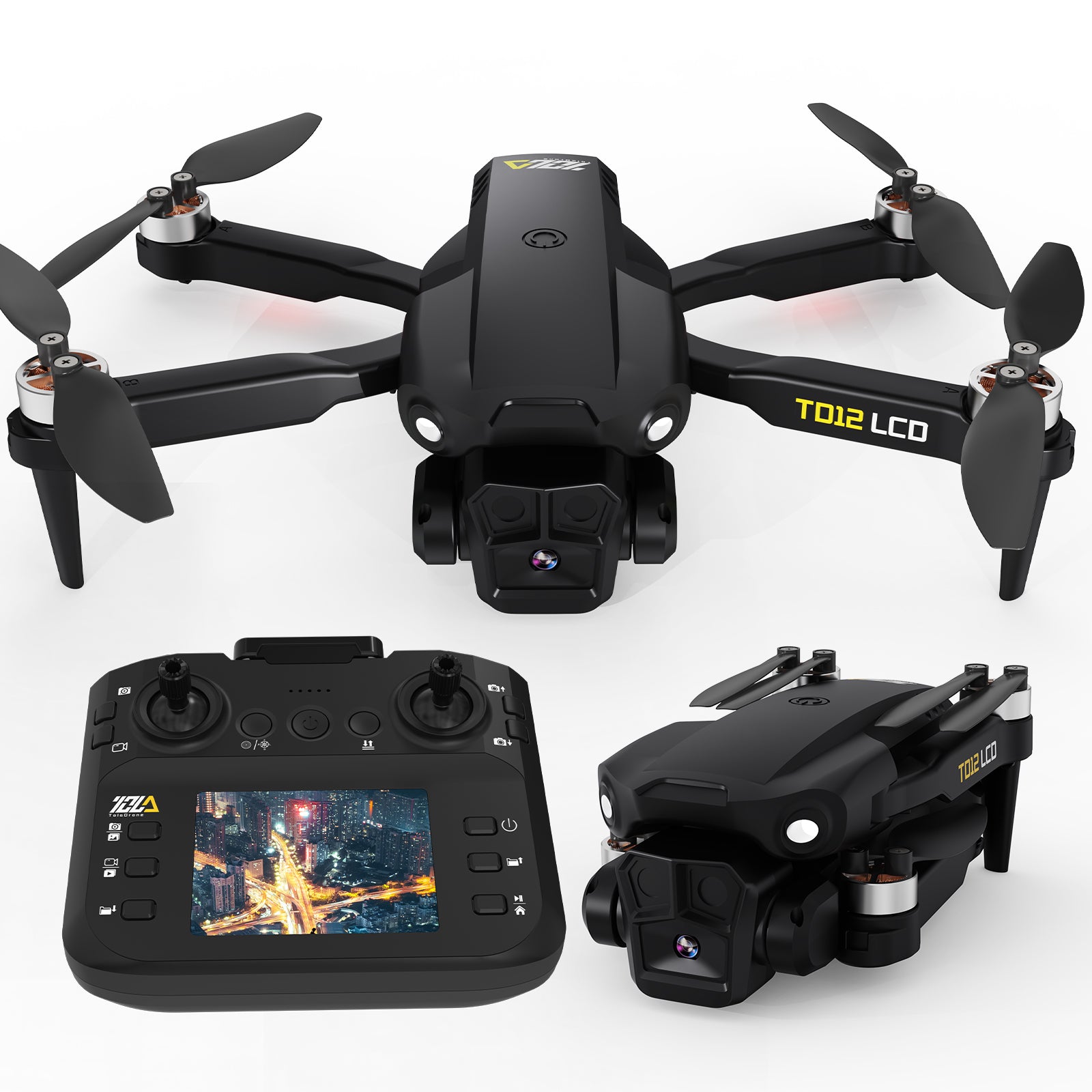 Toladrone TD12 LCD Drone – Brushless Motor, Optical Flow, FPV Camera, RC Quadcopter, 32G SD Support