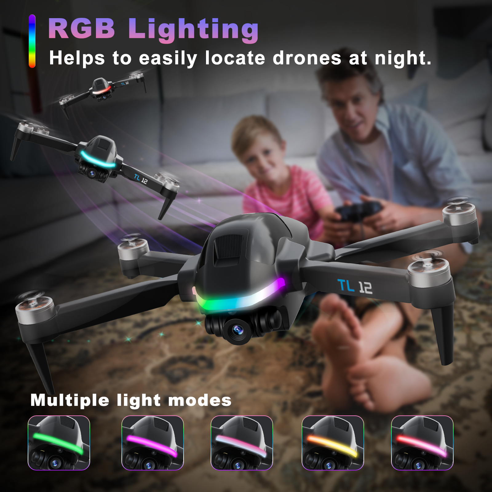 Tolatoyus TL12 RGB Lighting Drone with HD Camera