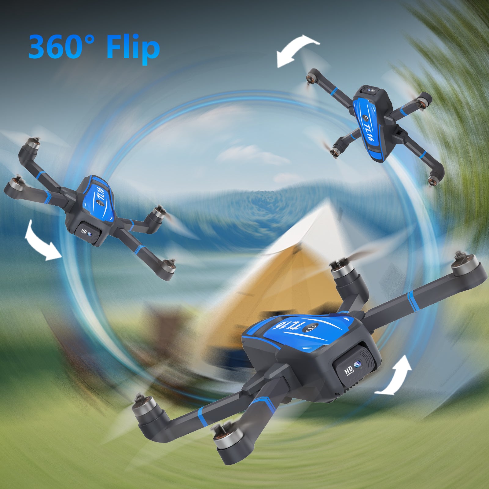Toladrone Brushless Motor Drone for Beginners, TL16 Mini Drone with Camera 4K RC Foldable Quadcopter for Adults, Drones with Headless Mode, 360° Flip Altitude Hold, Blue