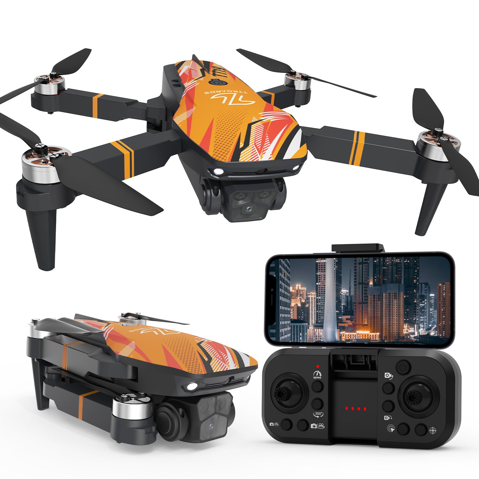 TT19 Mini Drone with 4K Camera, 270° Obstacle Avoidance, Brushless Motor, Foldable Quadcopter for Kids & Beginners, Level 3 Wind Resistance, Great Gift Toy – Orange