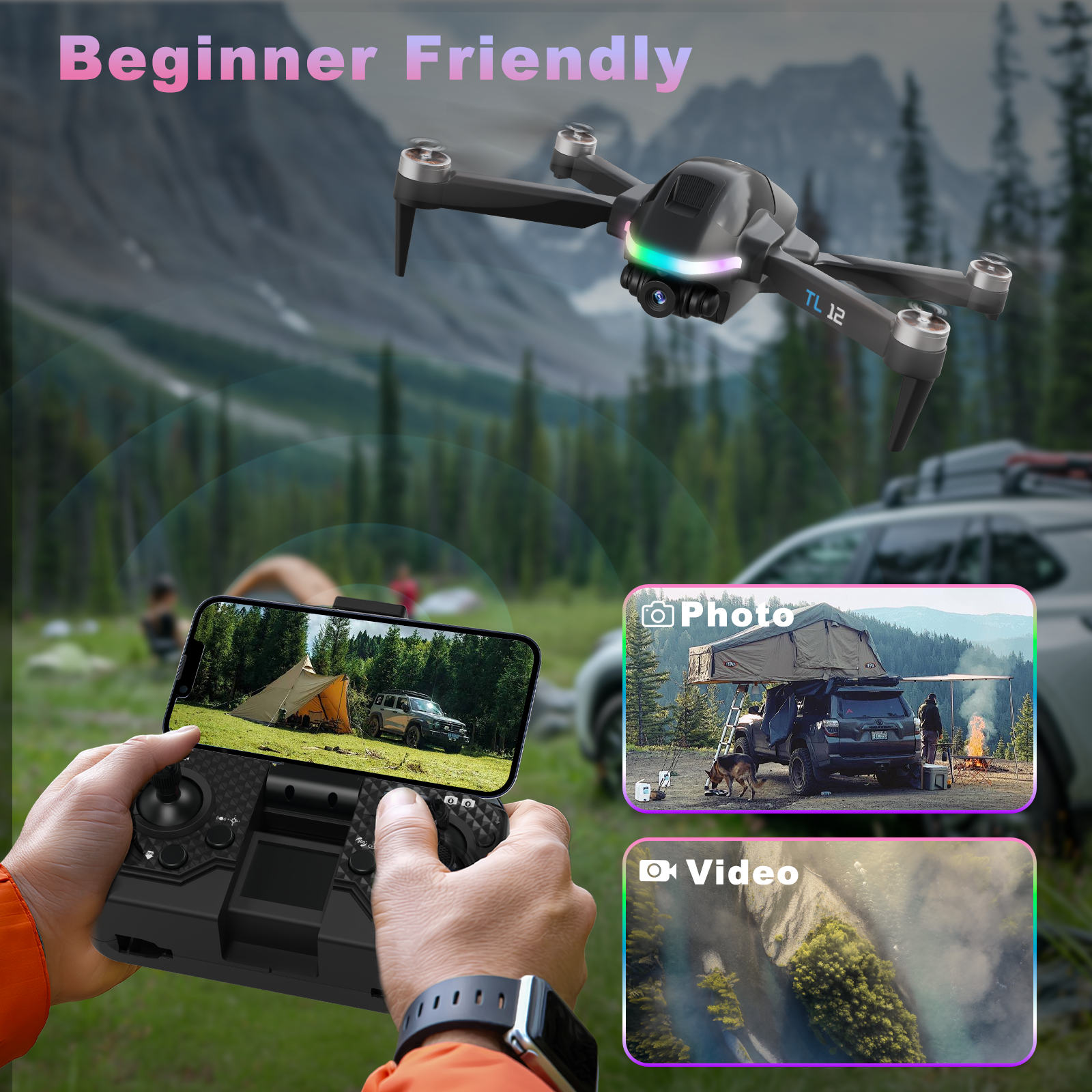 Tolatoyus TL12 RGB Lighting Drone with HD Camera