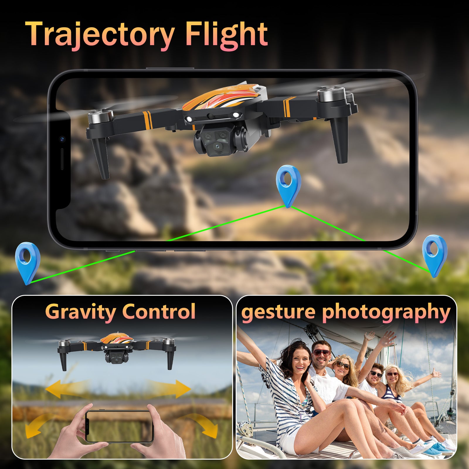 TT19 Mini Drone with 4K Camera, 270° Obstacle Avoidance, Brushless Motor, Foldable Quadcopter for Kids & Beginners, Level 3 Wind Resistance, Great Gift Toy – Orange
