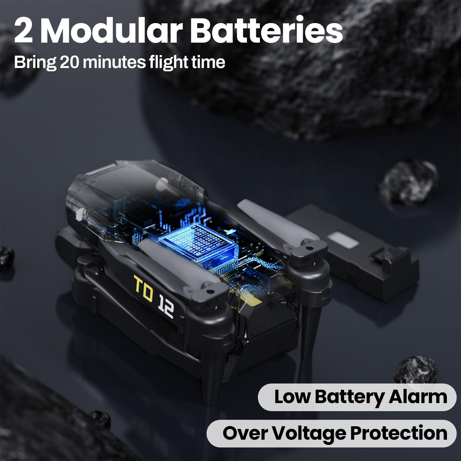 Toladrone TD12 Drone with ESC Camera, 5GHz WiFi, Foldable Mini FPV Quadcopter, Headless Mode, 2 Batteries, Great for Beginners & Kids