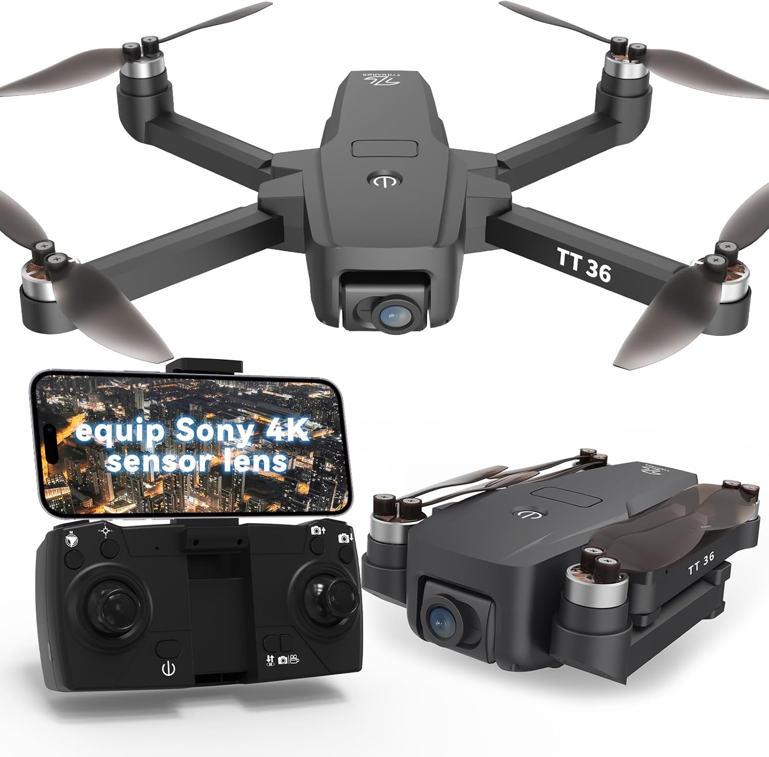 IDEA36 Drone with 4K Cameras, GPS Drone, Foldable Quadcopter, TT36, TTROARDS