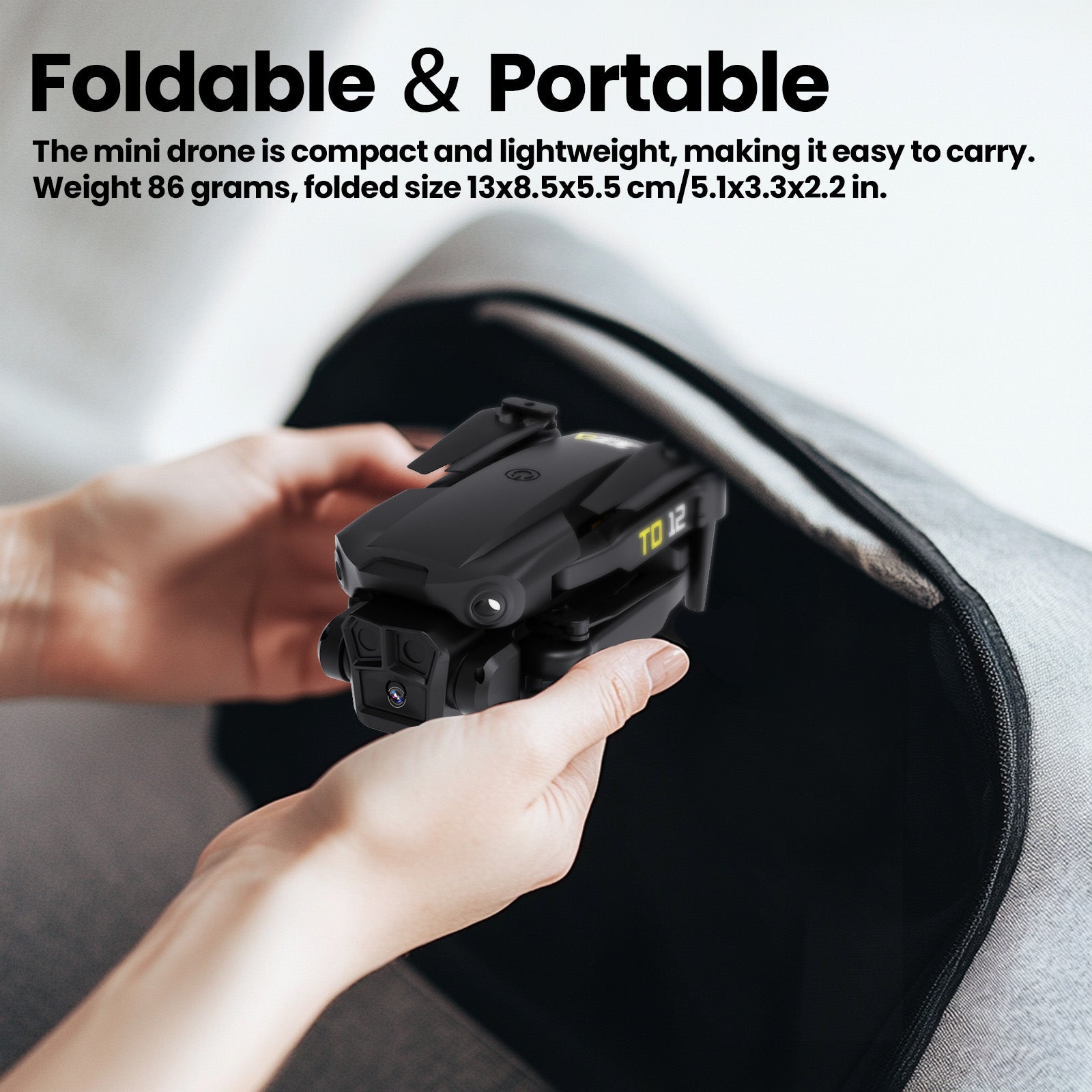 Toladrone TD12 Drone with ESC Camera, 5GHz WiFi, Foldable Mini FPV Quadcopter, Headless Mode, 2 Batteries, Great for Beginners & Kids