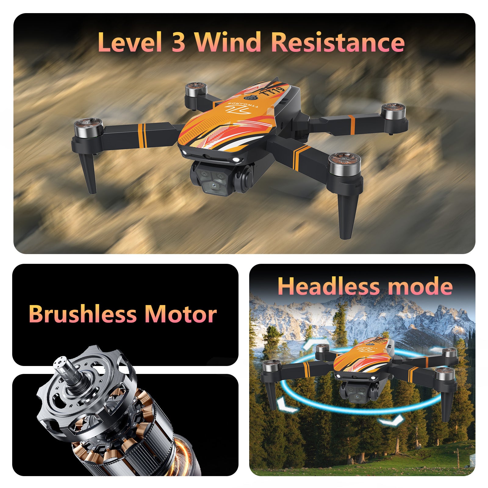 TT19 Mini Drone with 4K Camera, 270° Obstacle Avoidance, Brushless Motor, Foldable Quadcopter for Kids & Beginners, Level 3 Wind Resistance, Great Gift Toy – Orange