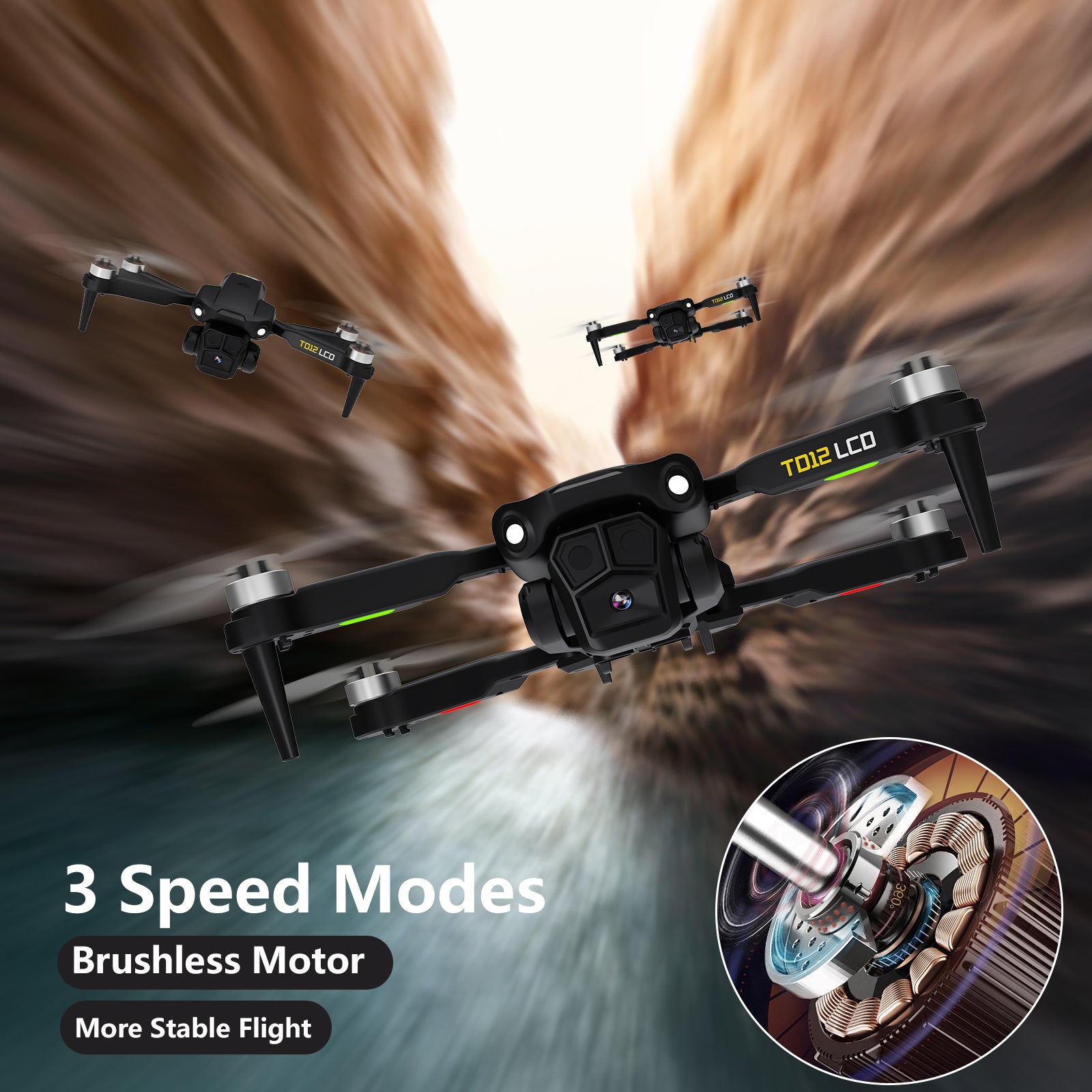 Toladrone TD12 LCD Drone – Brushless Motor, Optical Flow, FPV Camera, RC Quadcopter, 32G SD Support