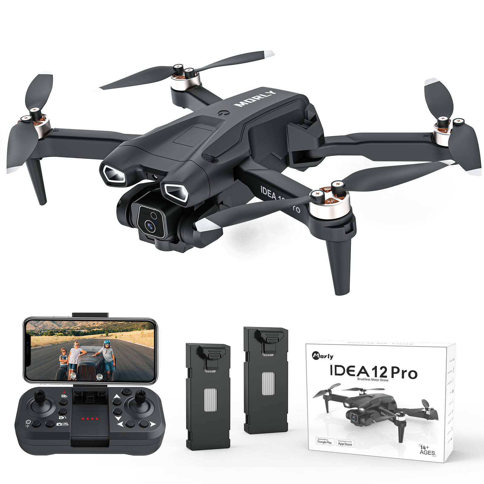 12PRO Drones with Camera Brushless Motor Drone for Beginners and Adults with Motorised Adjustable 135° Camera 1080P HD 2 Cameras Drones 5G WIFI FPV RC Foldable Quadcopter Altitude Hold 2 Batteries - le-idea - "Quadcopter drone toys"