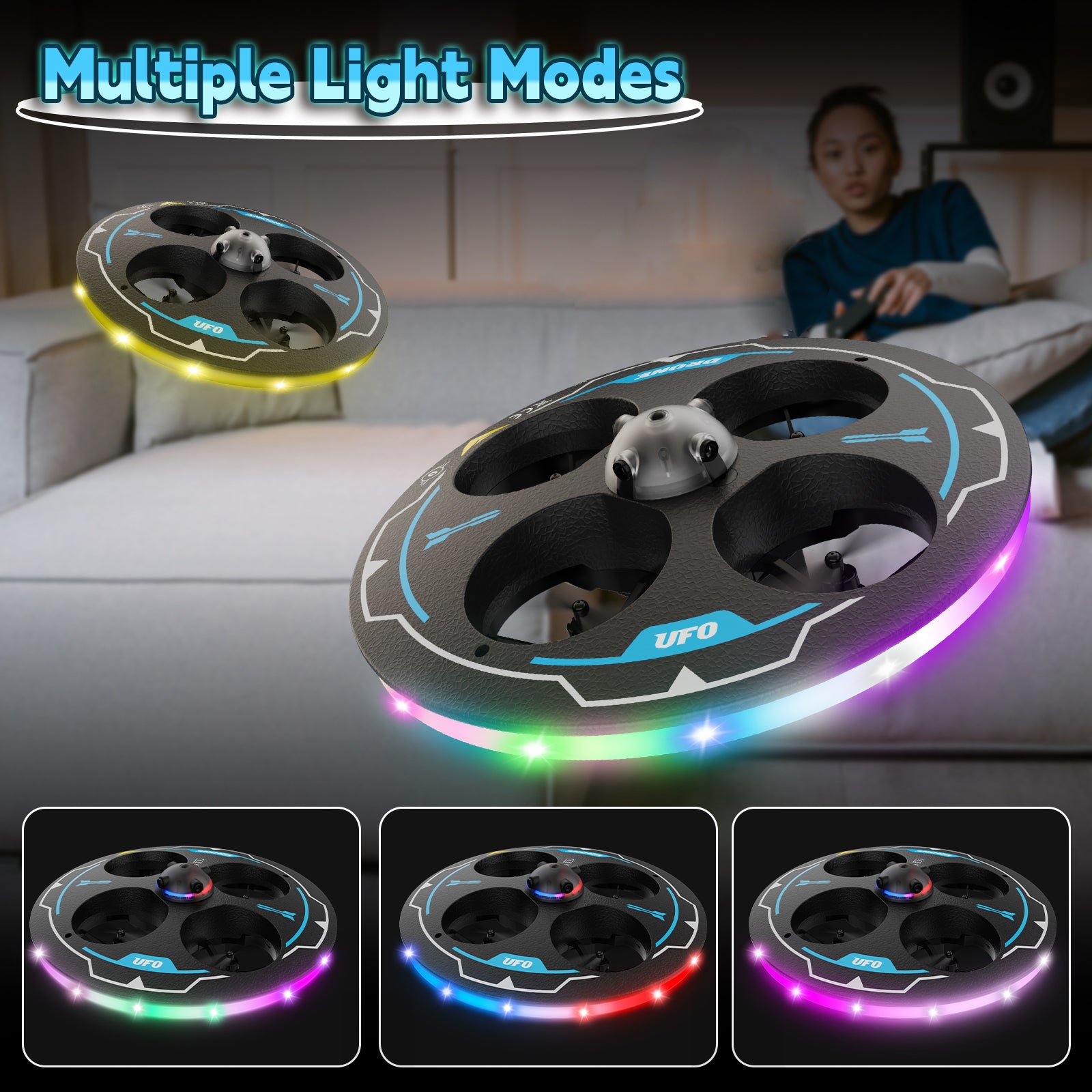 Tolatoyus IDEA17 UFO Drone for Beginners: Adjustable Obstacle Avoidance, Dual Batteries & Light Show