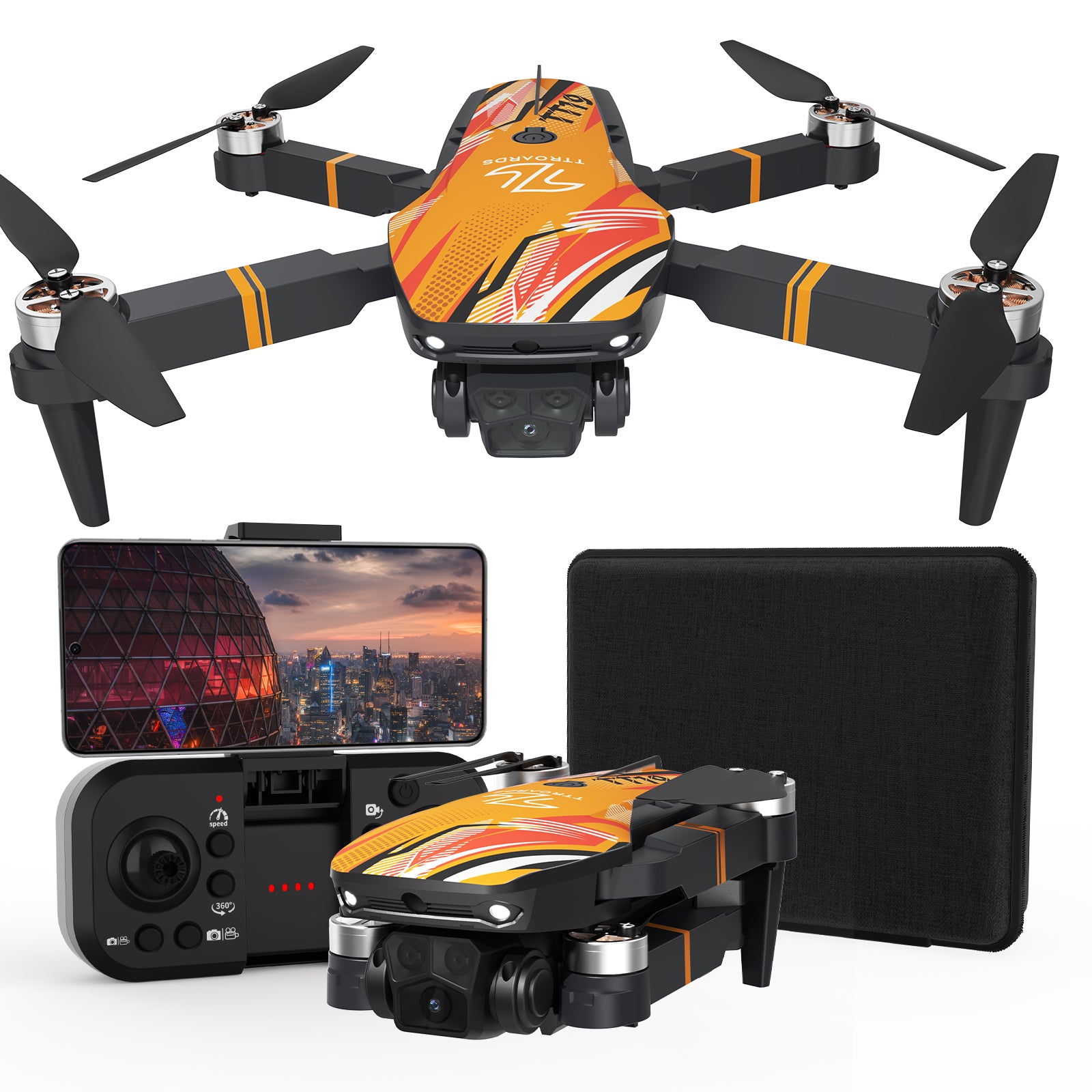 TT19 Mini Drone with 4K Camera, 270° Obstacle Avoidance, Brushless Motor, Foldable Quadcopter for Kids & Beginners, Level 3 Wind Resistance, Great Gift Toy – Orange