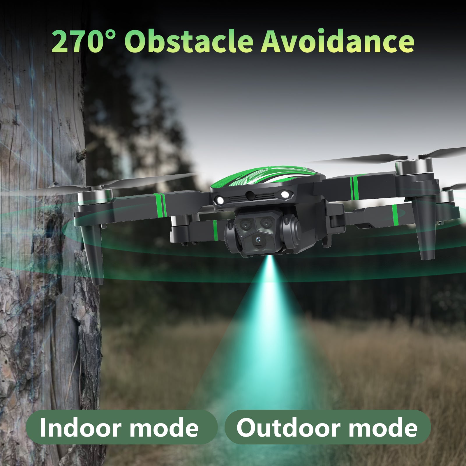 TTROARDS TT19 4K Camera Drone for Adults, Foldable Brushless Quadcopter with 270° Obstacle Avoidance, Optical Flow, Level 3 Wind Resistance – Green