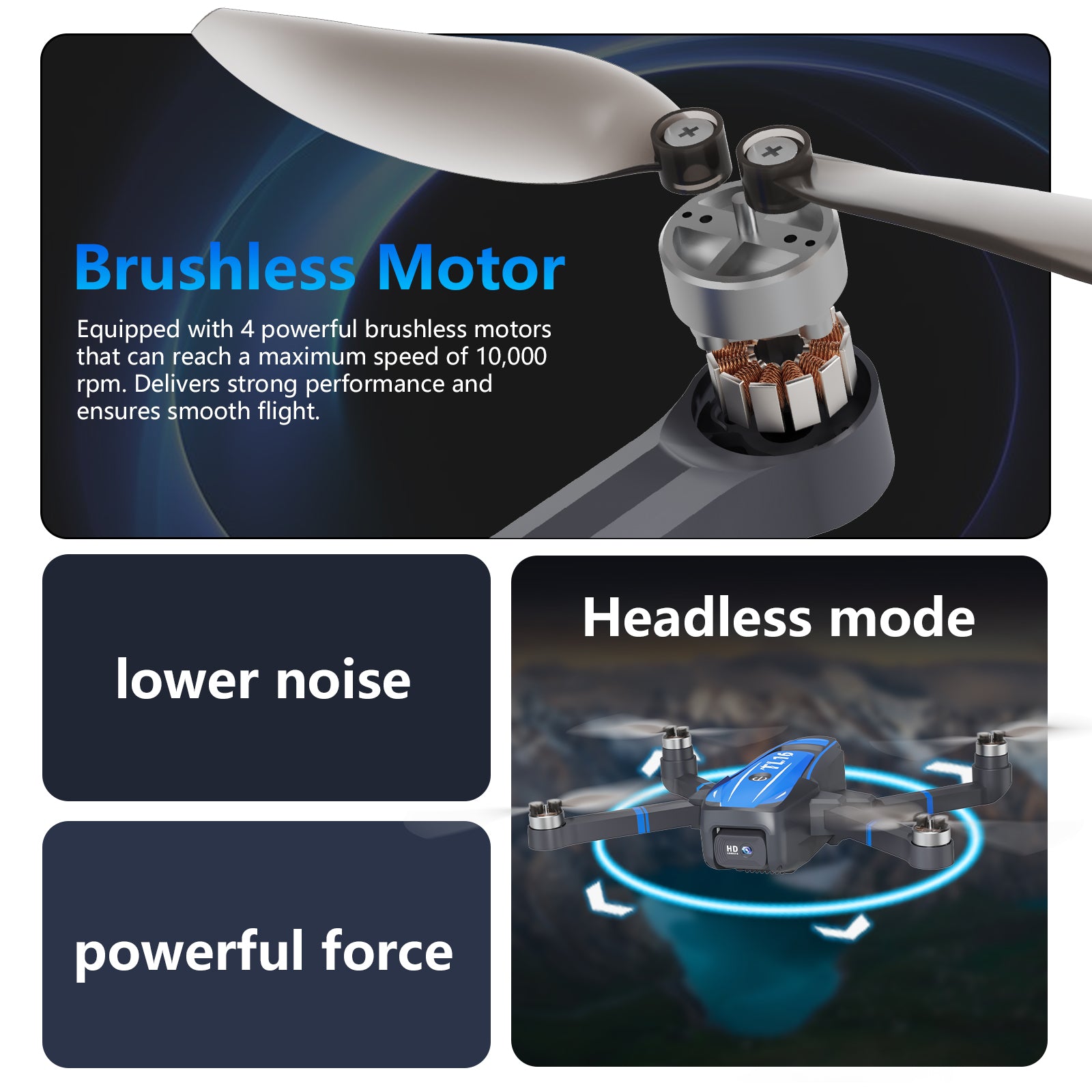 Toladrone Brushless Motor Drone for Beginners, TL16 Mini Drone with Camera 4K RC Foldable Quadcopter for Adults, Drones with Headless Mode, 360° Flip Altitude Hold, Blue