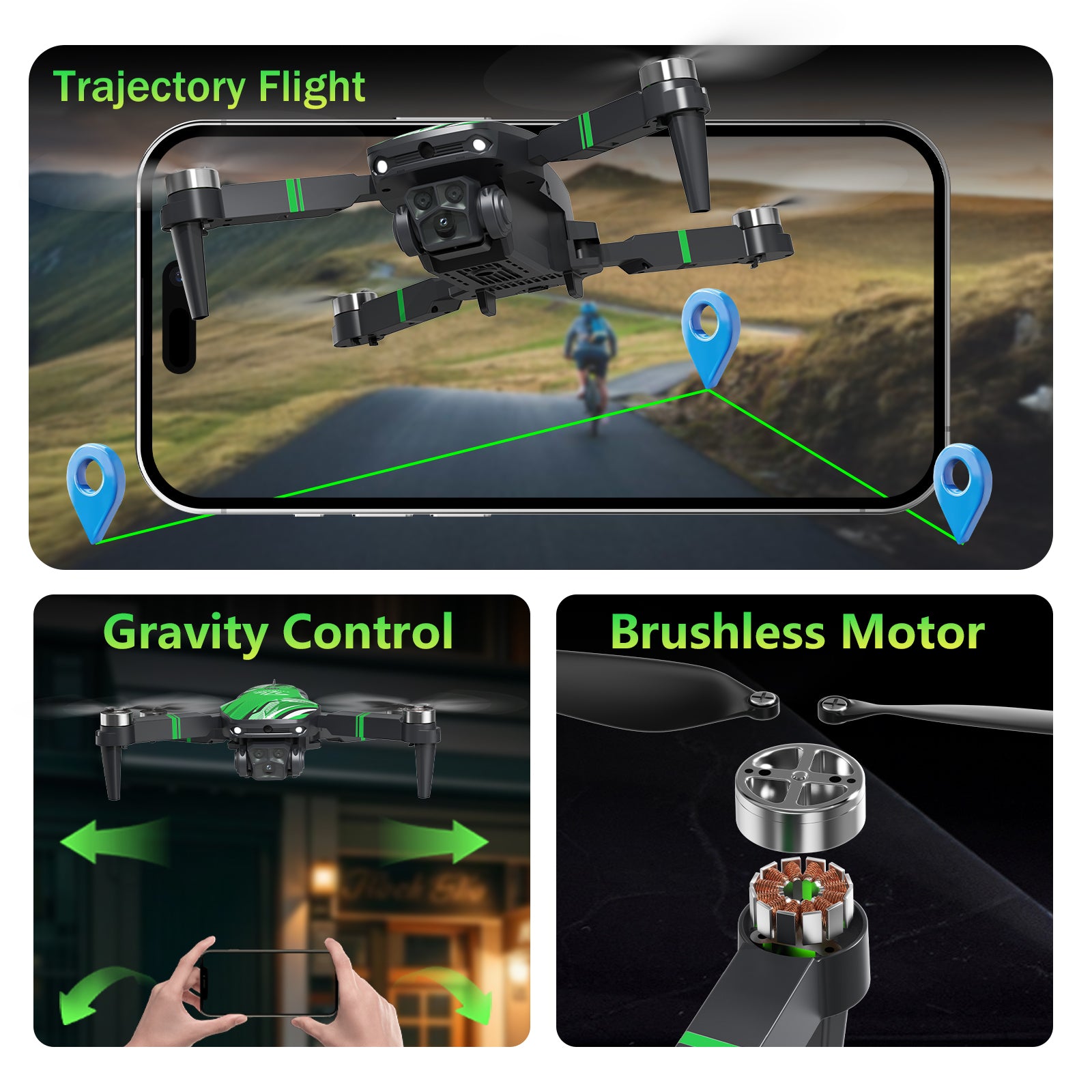 TTROARDS TT19 4K Camera Drone for Adults, Foldable Brushless Quadcopter with 270° Obstacle Avoidance, Optical Flow, Level 3 Wind Resistance – Green